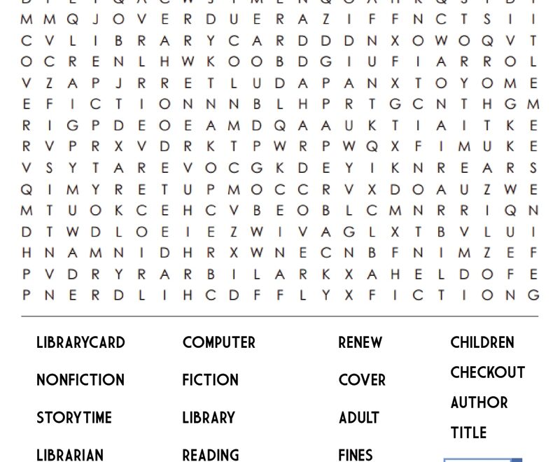 Printable Library Word Search Cool2bKids
