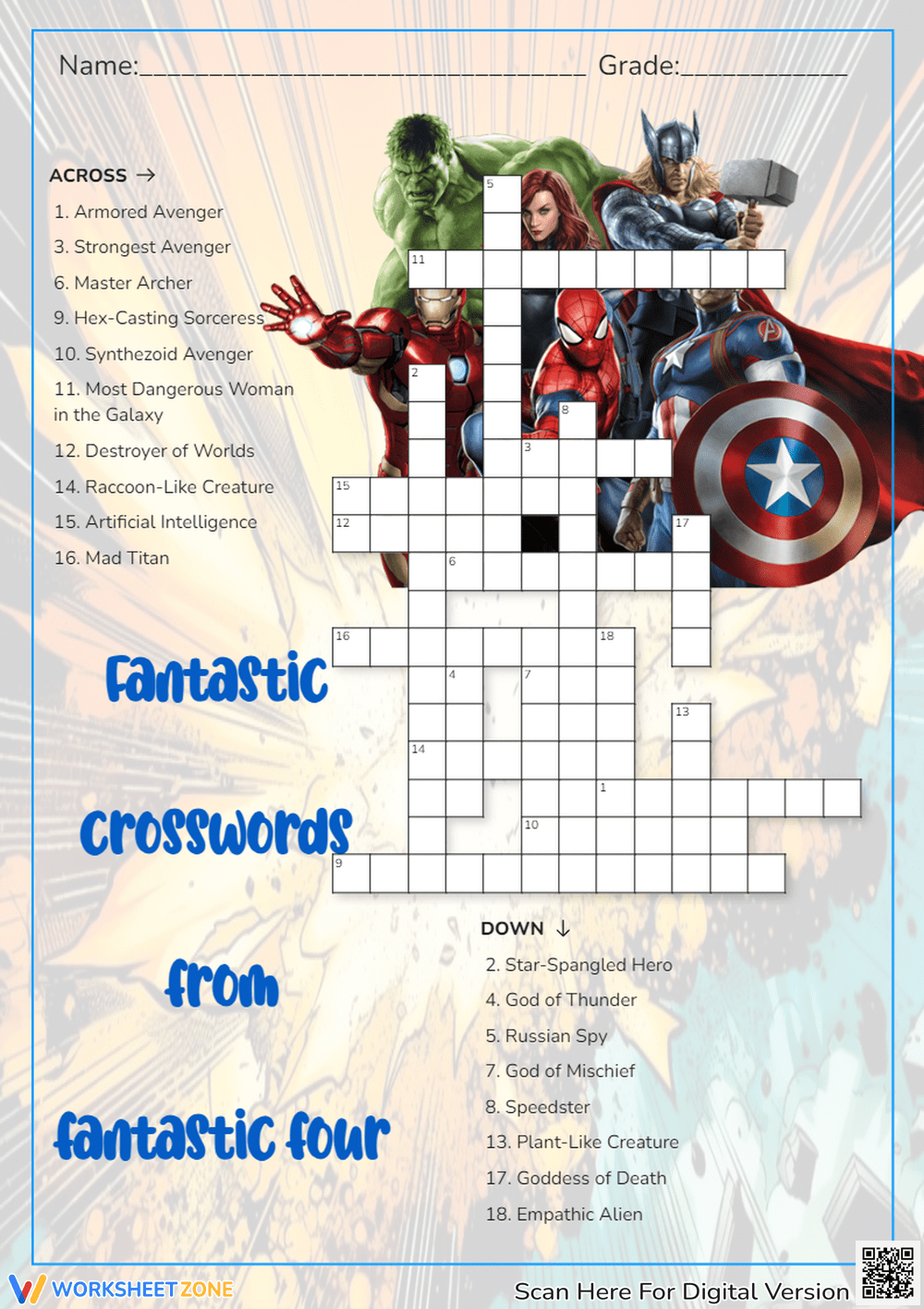 printable marvel crossword puzzle worksheets