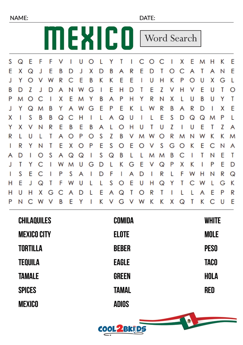 Printable Mexico Word Search Cool2bKids