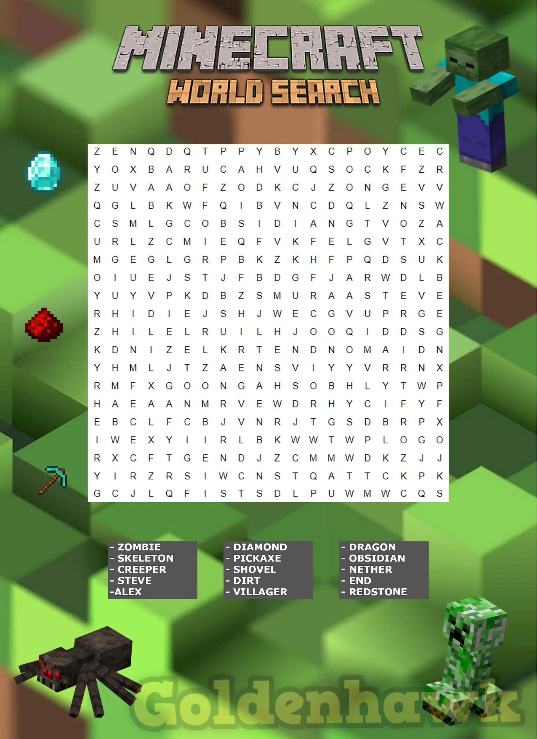Printable Minecraft Activity Sheets party Games Instant Download Minecraft Word Search Maze Coloring Video Game Party Printables Etsy