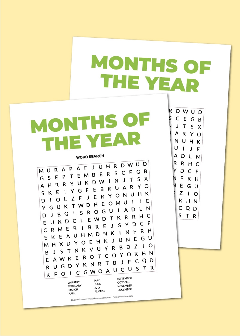 Months Word Search Printable