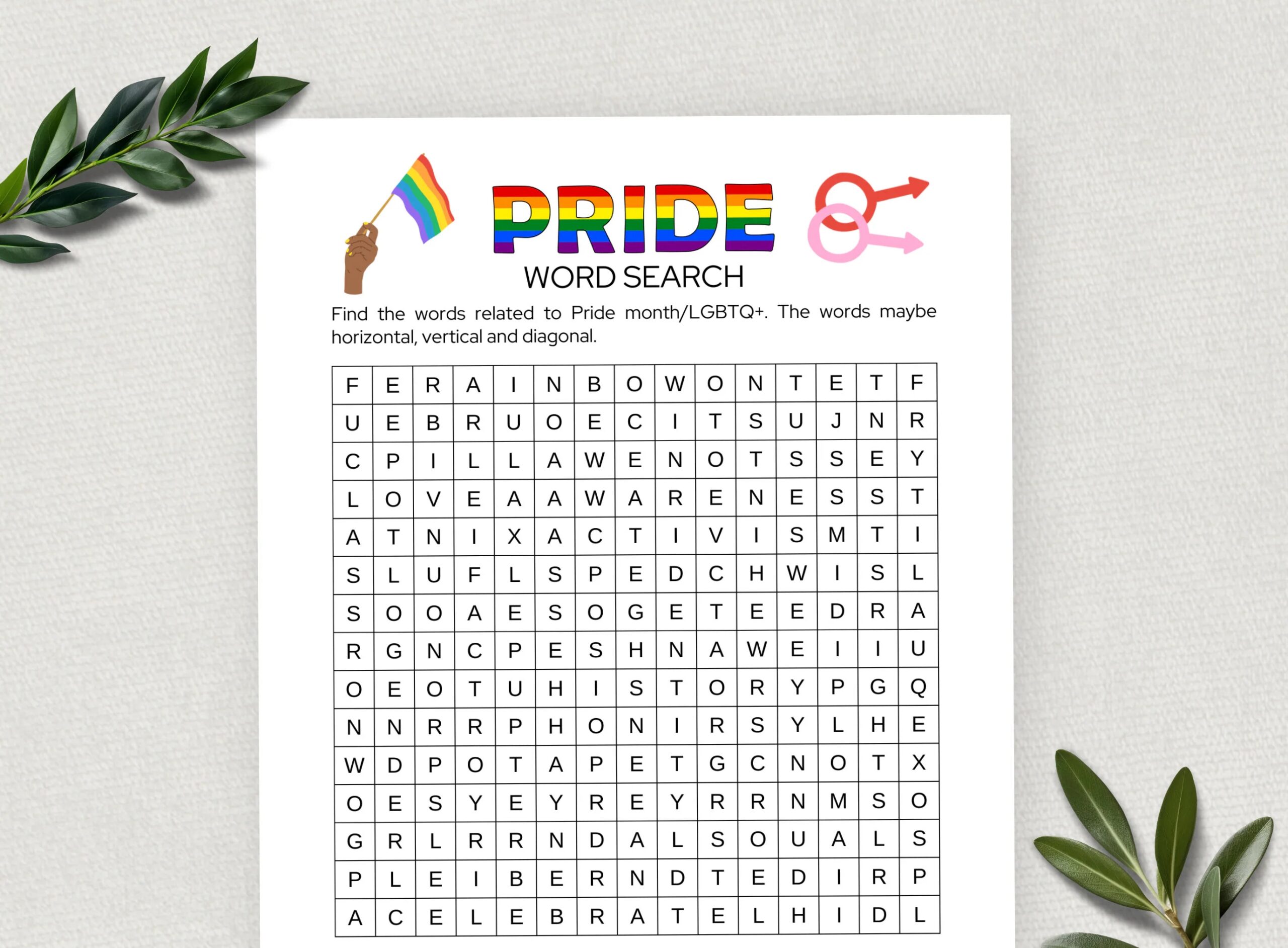 Printable Pride Word Search Pride Month Party Games LGBTQ Word Search Rainbow Party Game For Adults Digital Download Etsy