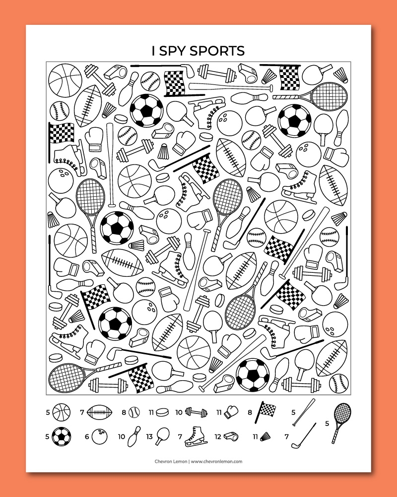 Printable Sports Word Search Puzzle Chevron Lemon