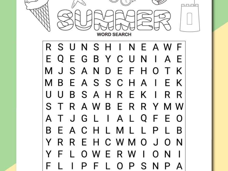 Printable Summer Word Search Chevron Lemon