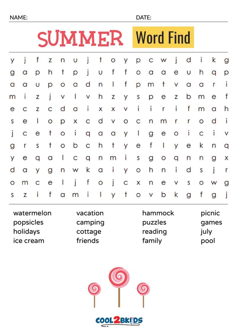 Printable Summer Word Search Cool2bKids