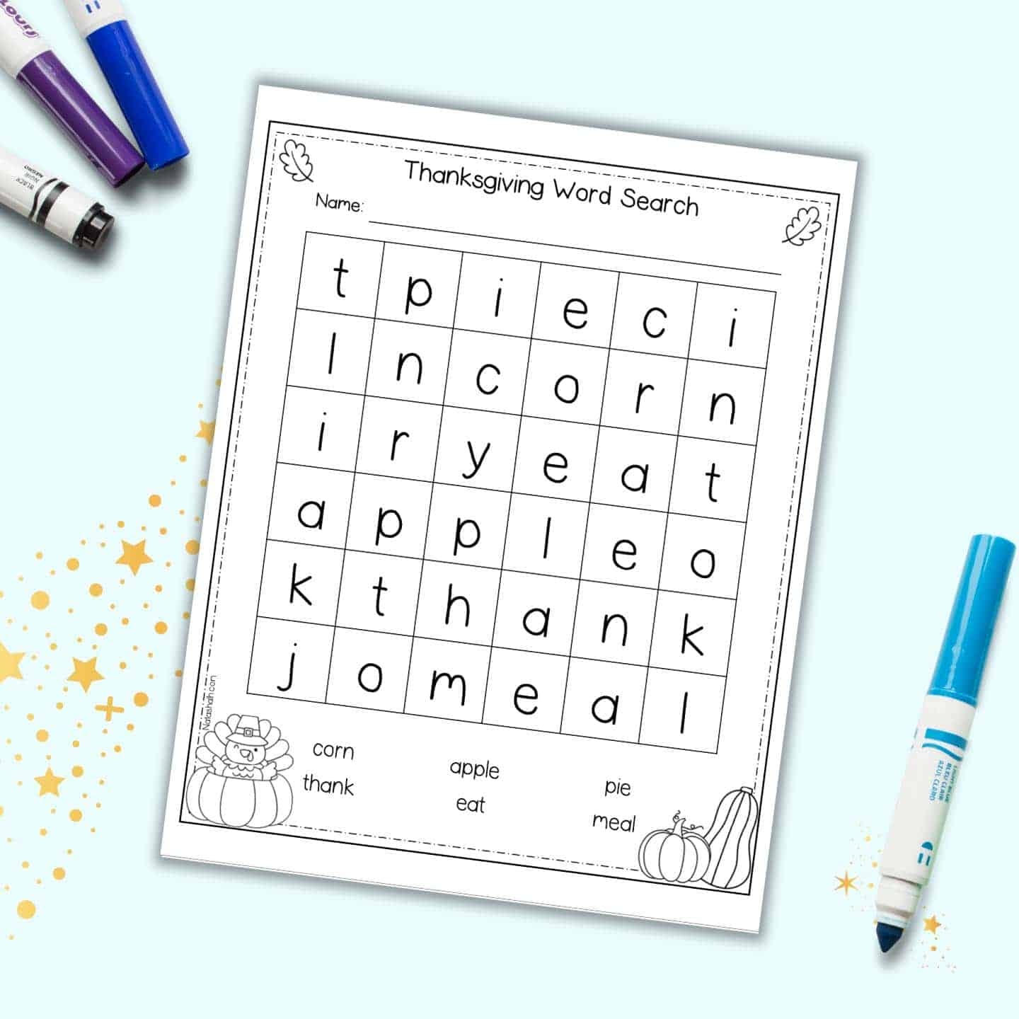 Printable Thanksgiving Word Search For Kindergarten The Artisan Life