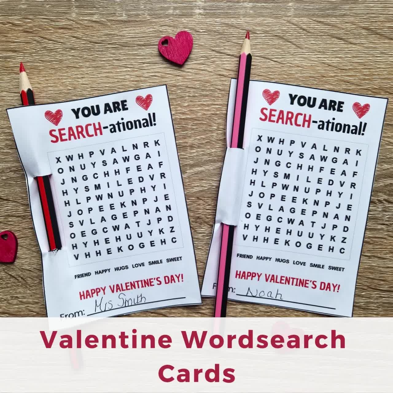 Printable Valentine Word Search Cards For Kids School Valentine s Day Activity Digital Download Class Valentine Cards Etsy