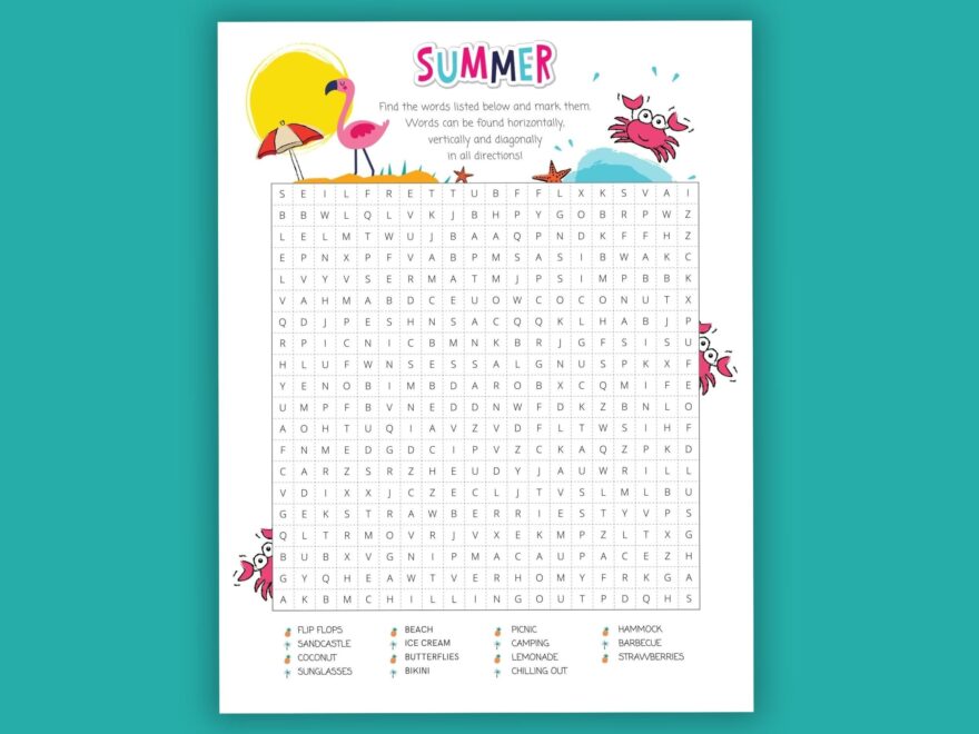 Printable Word Search For Kids Summer