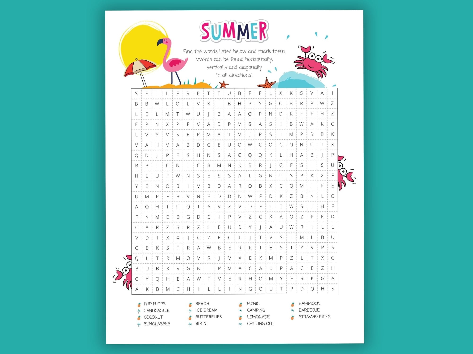 Printable Word Search For Kids Summer 