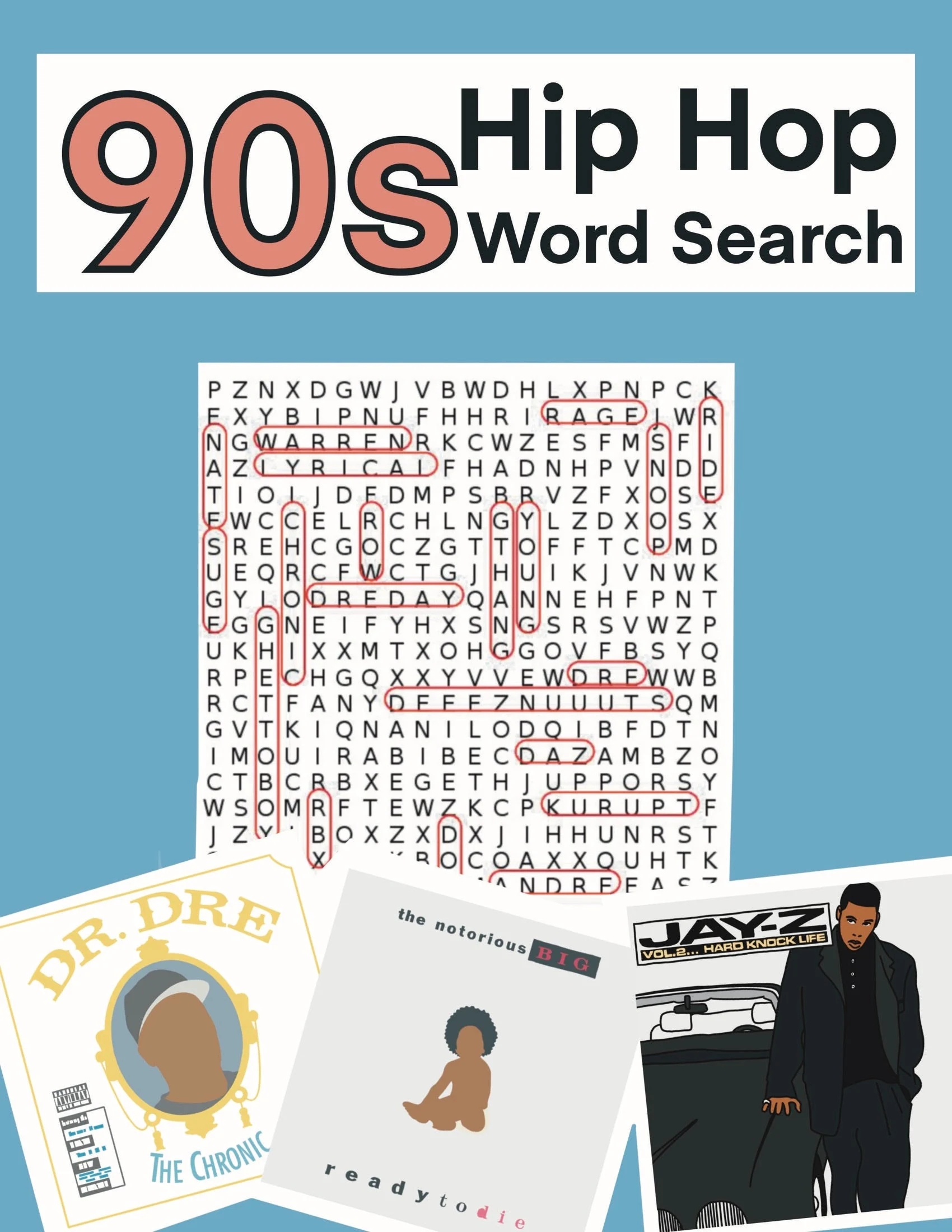 PRINTABLE WORD SEARCH Pages 90s Hip Hop 2pac Biggie Jay Z Dre Snoop Eminem Outkast Etc 25 Pages Etsy