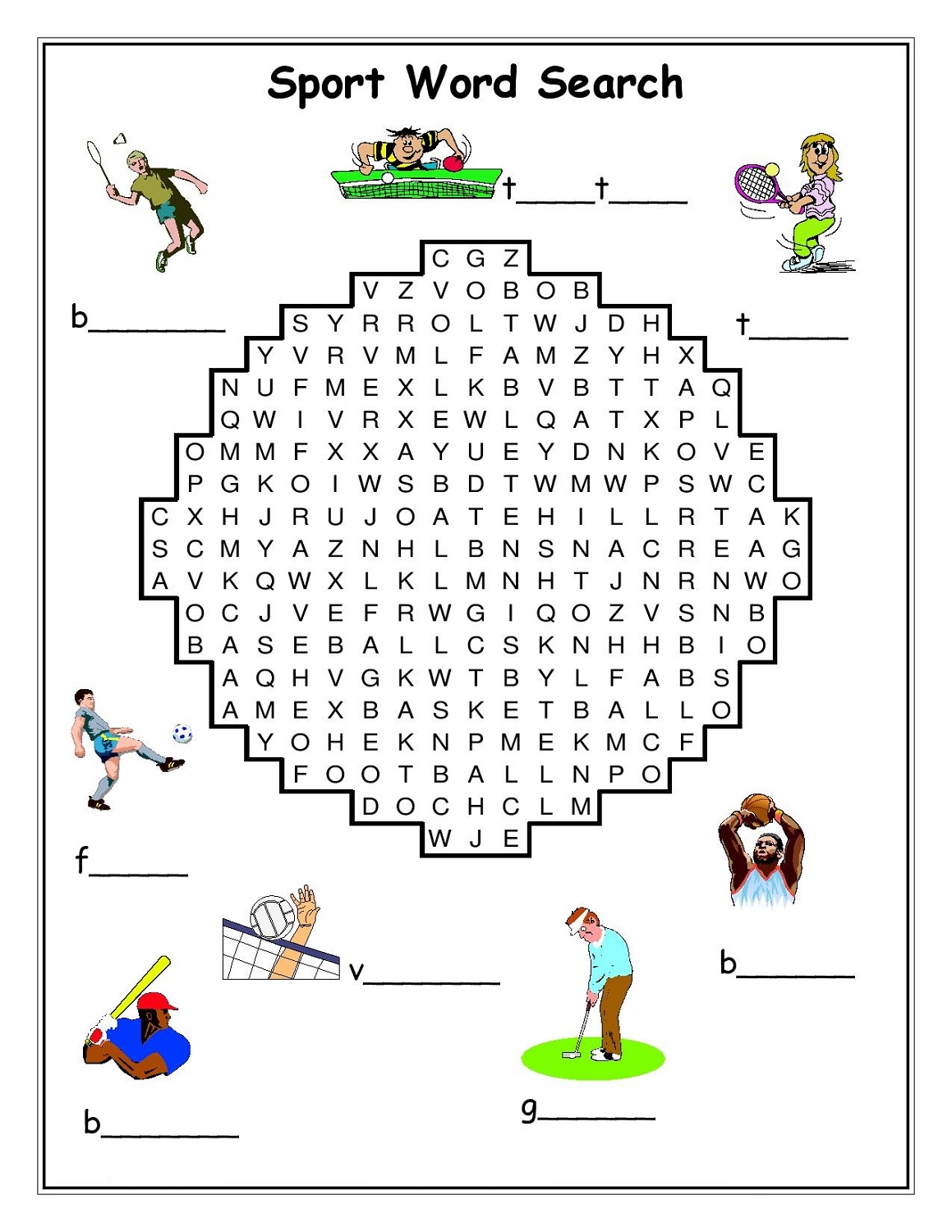 Word Search Printable Sports