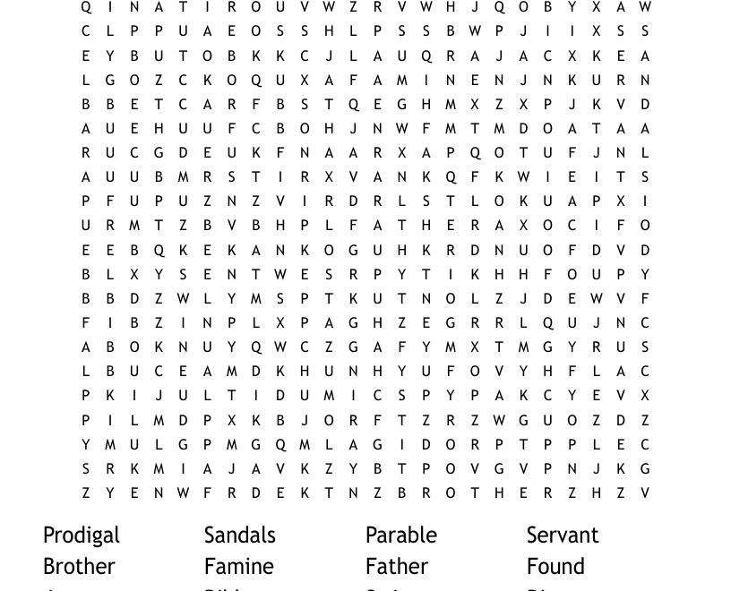 Prodigal Son Word Search WordMint
