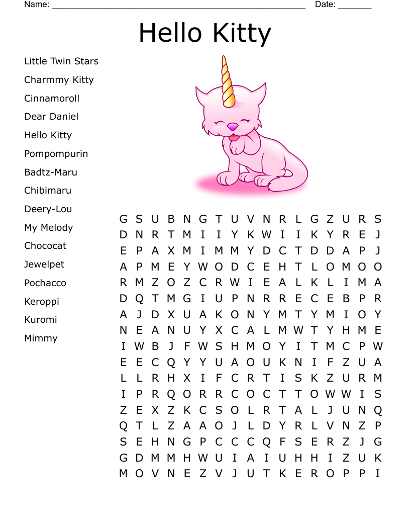 Pusheen The Cat Wordsearch WordMint
