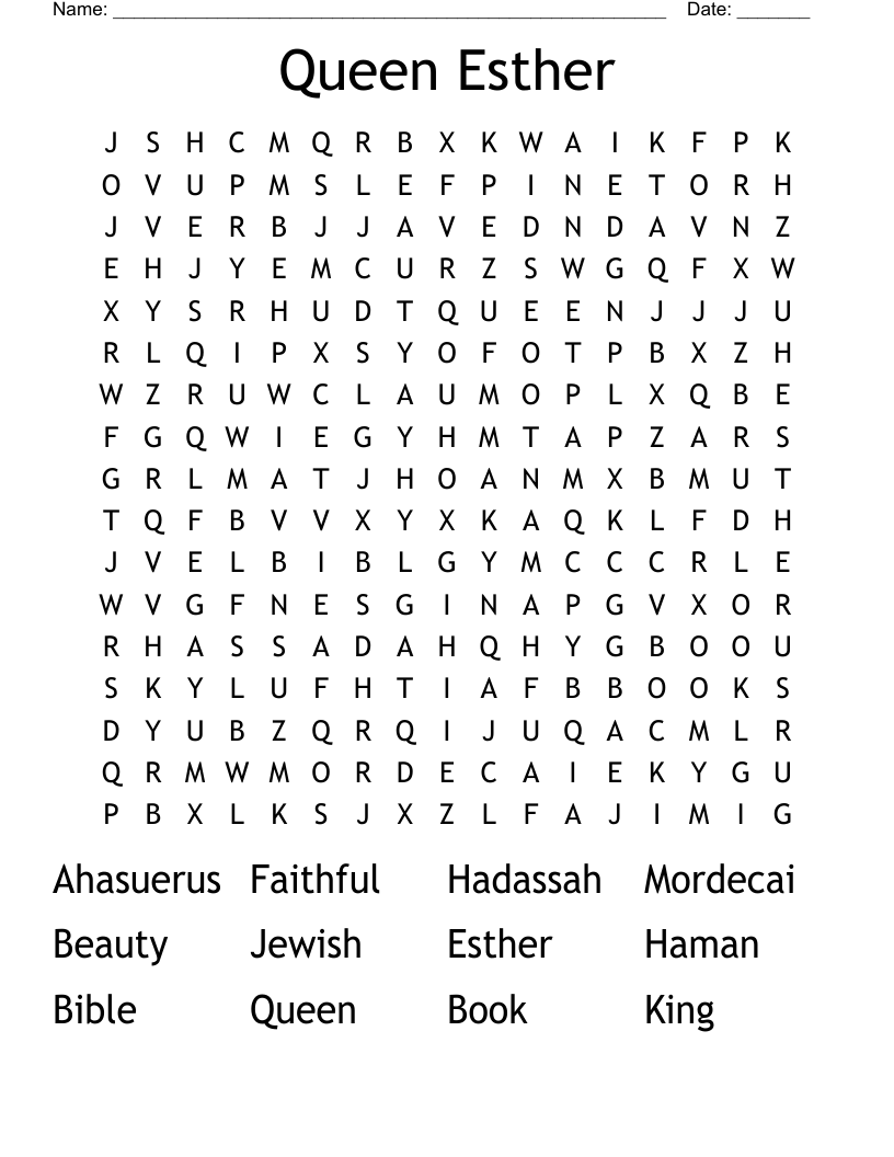 Queen Esther Word Search WordMint