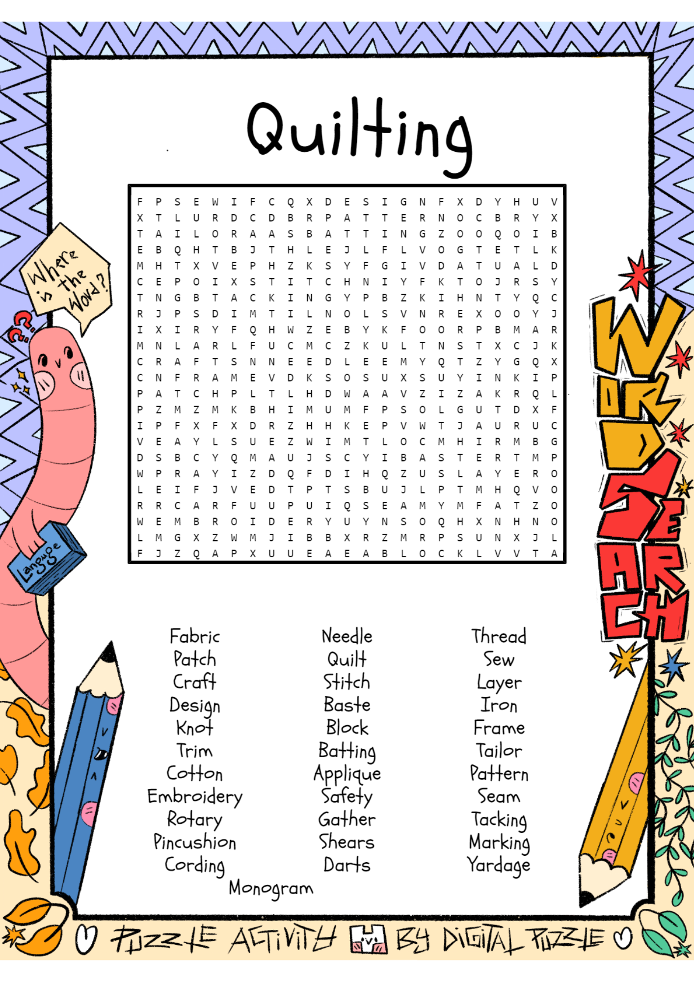 Quilting Word Search Puzzle Worksheet Activity Made By Teachers
