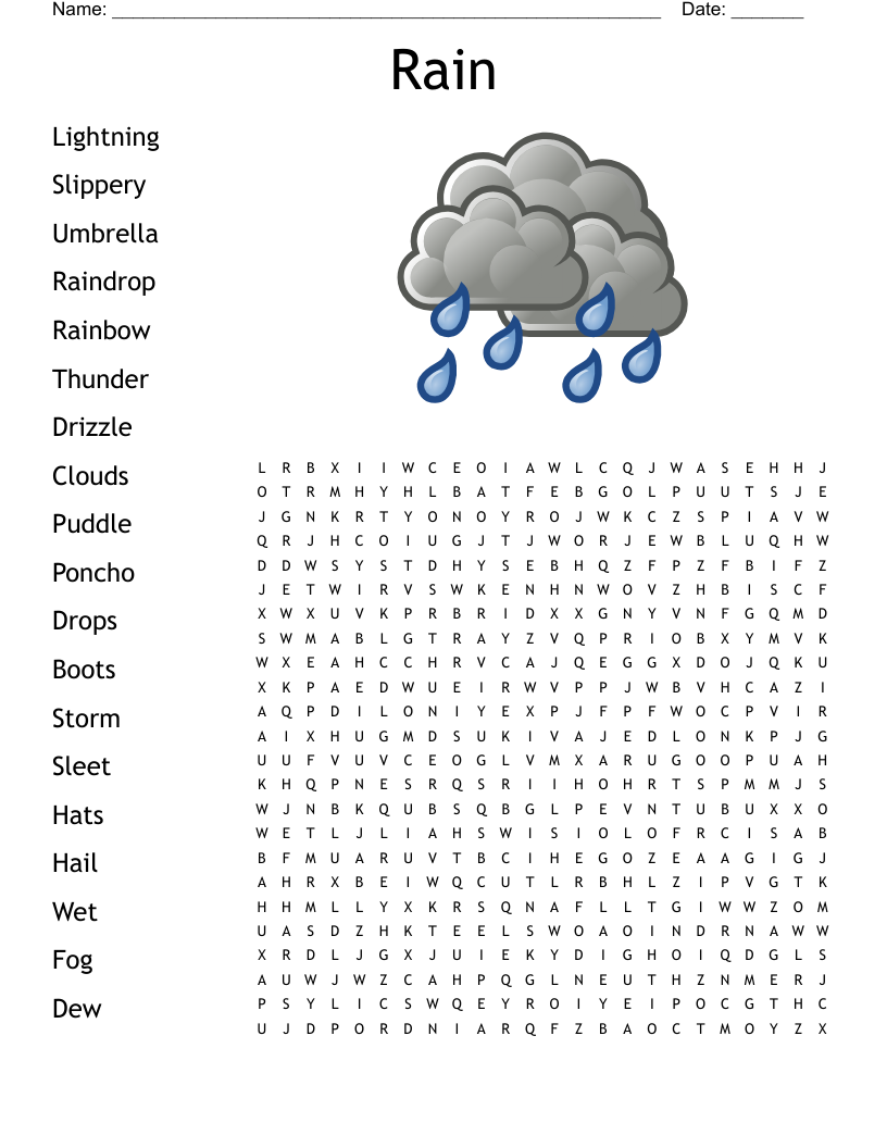 Cloud Word Search Printable 4th Grade