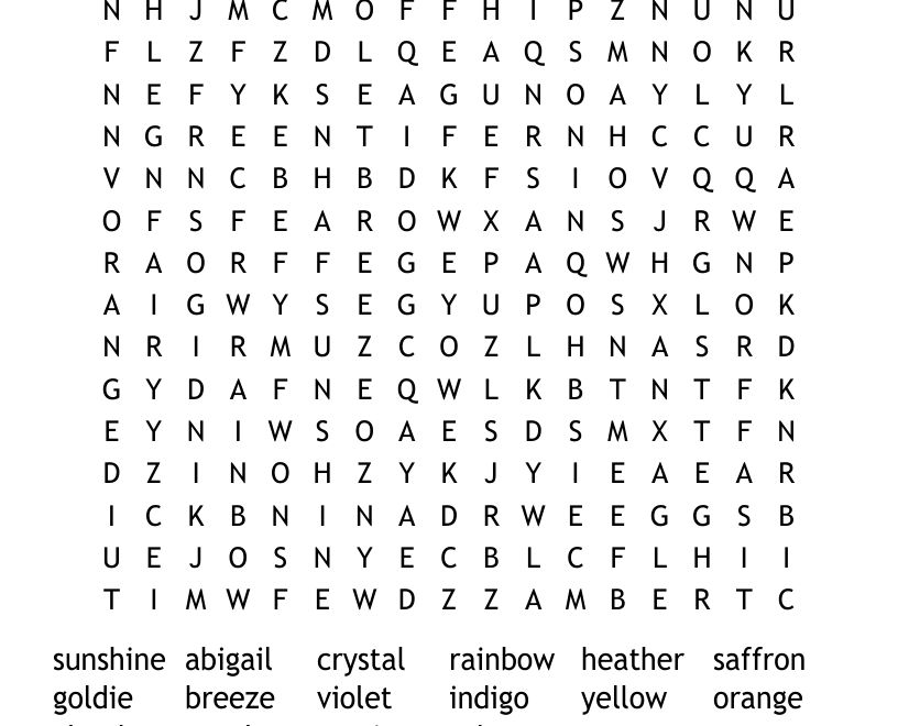 Rainbow Fairies Word Search WordMint