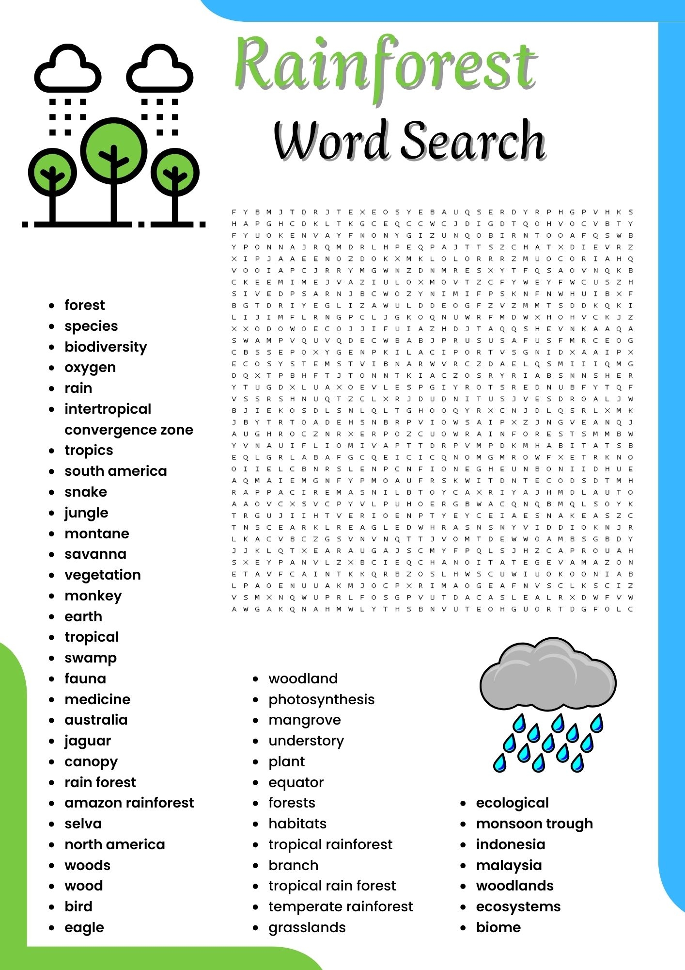 Rainforest Word Search Puzzle Worksheet Activities For Kids Made By Teachers