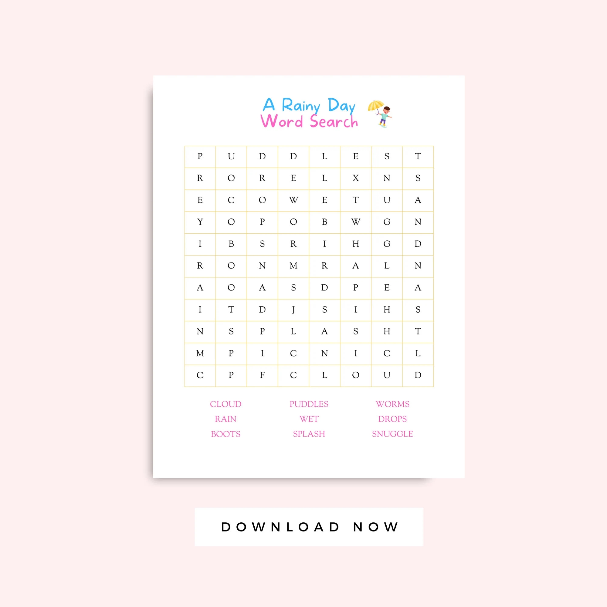 Rainy Day Word Search Printable For Kids Rainy Day Kid Activity Instant Download Activity Page For Kids Mulitcolor Printable Etsy