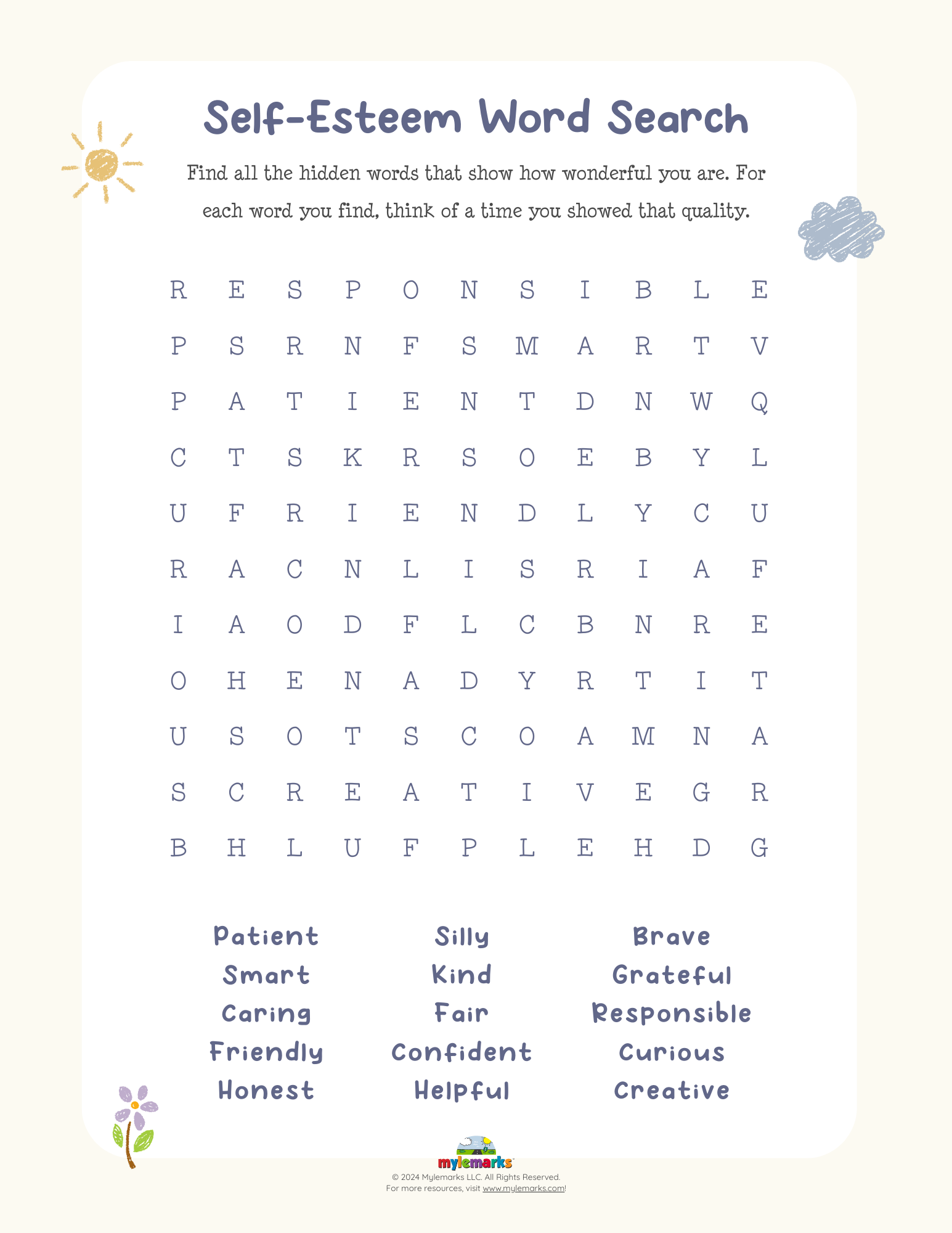Positive Word Search Printable