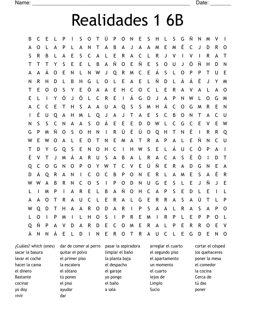 Realidades 1 6B Word Search WordMint