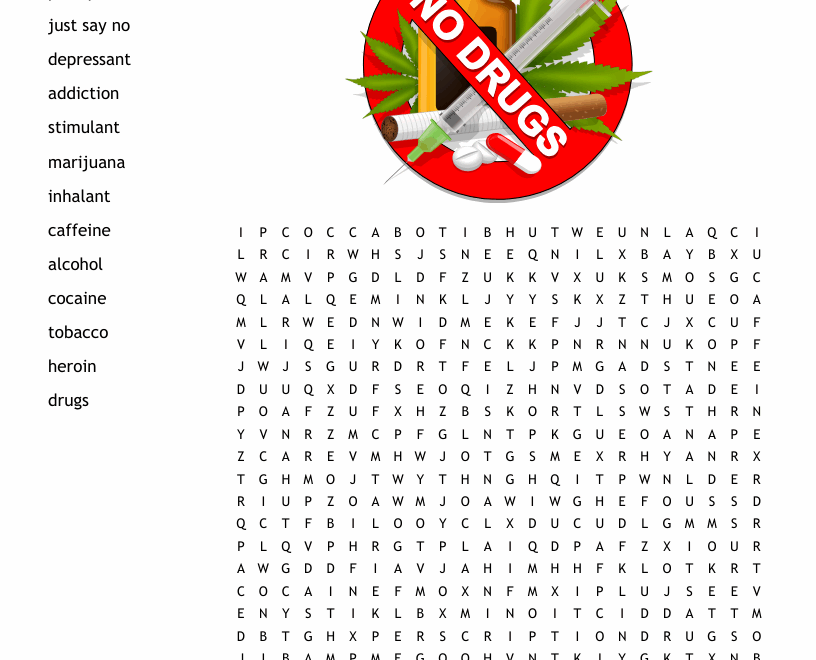 Relapse Prevention Word Search WordMint