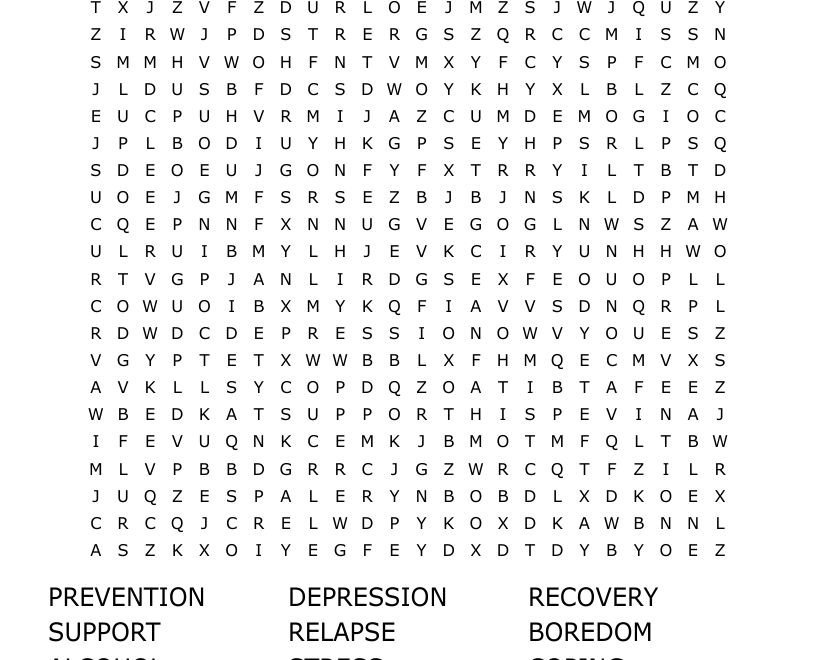 Relapse Prevention Word Search WordMint