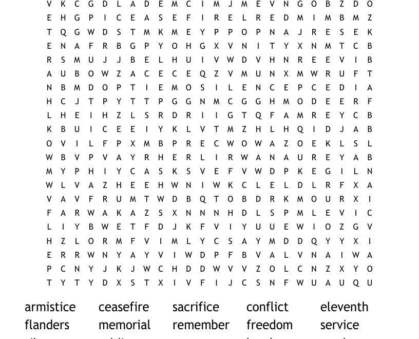 Remembrance Day Word Search WordMint