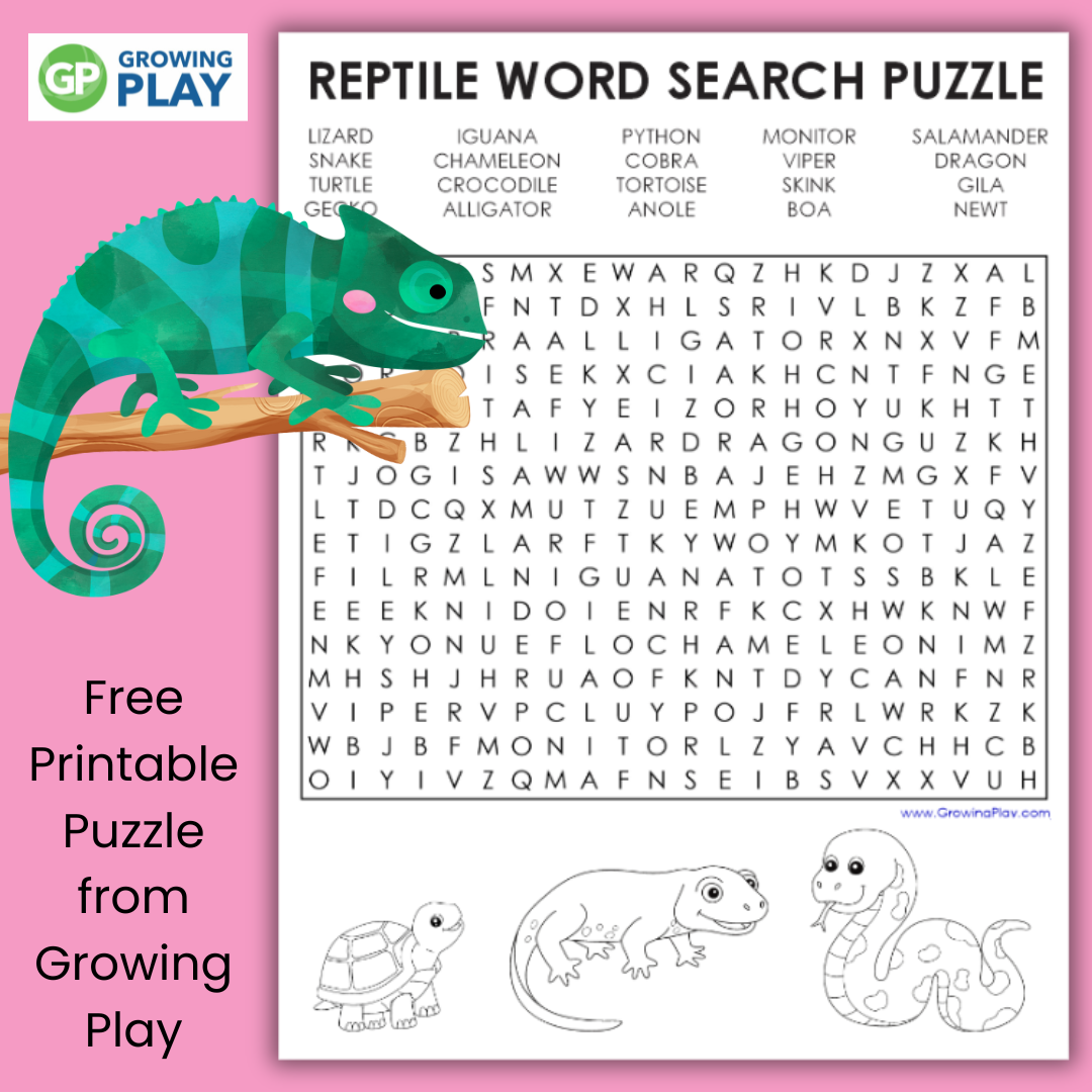 Reptile Word Search Puzzle Free Printable Growing Play