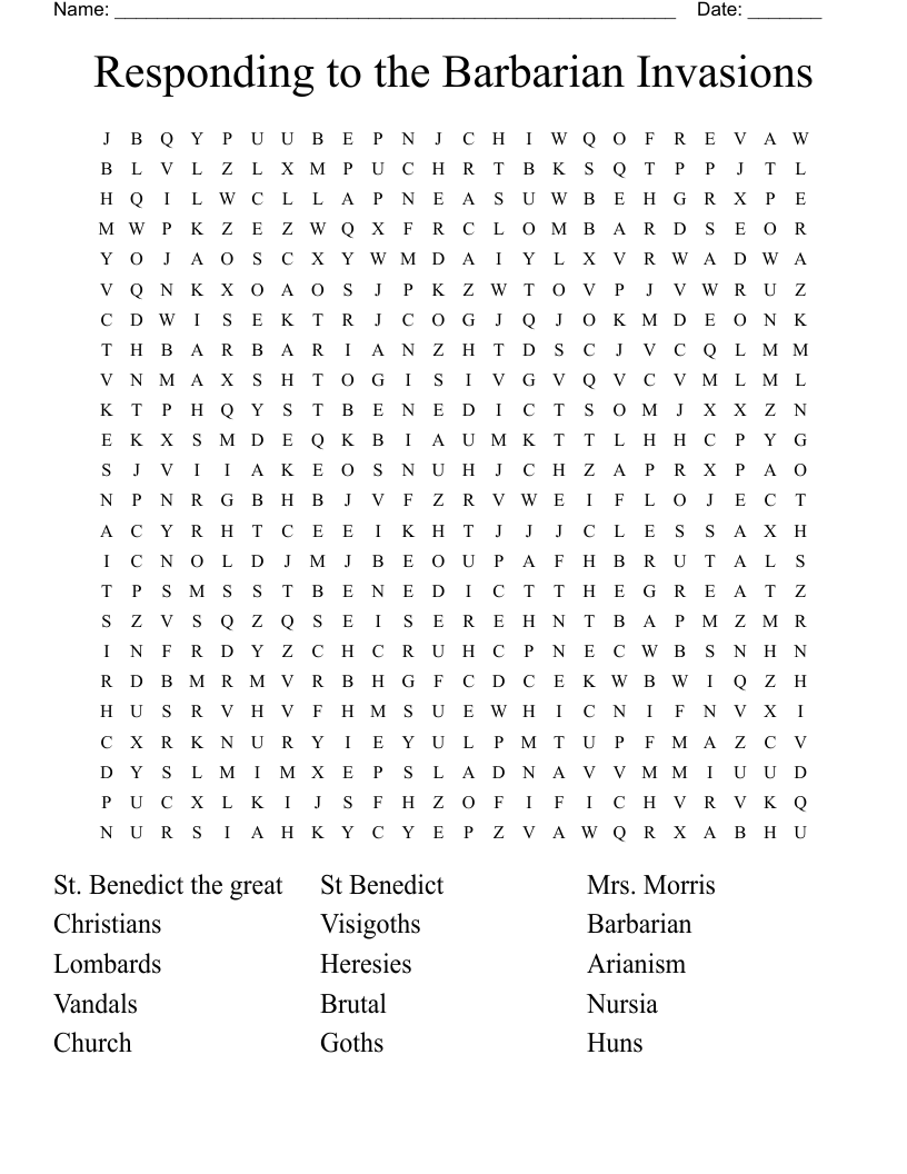 Responding To The Barbarian Invasions Word Search WordMint