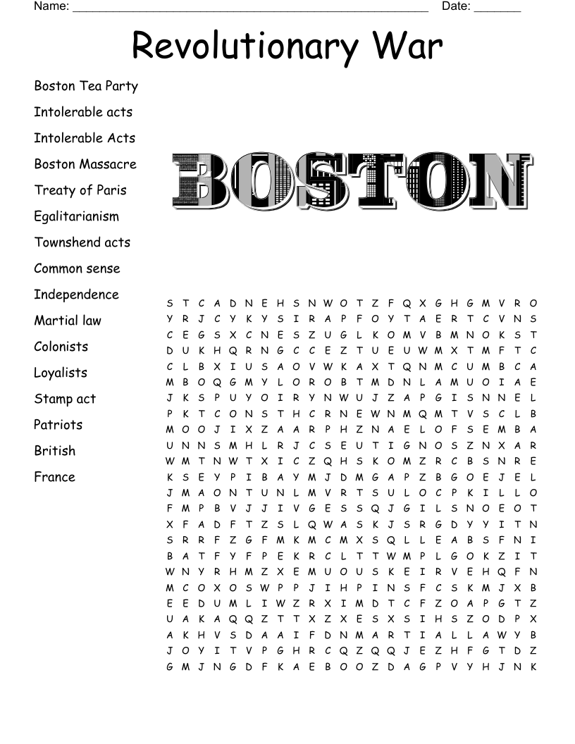 Revolutionary War Word Search WordMint Revolutionary War Word Search WordMint