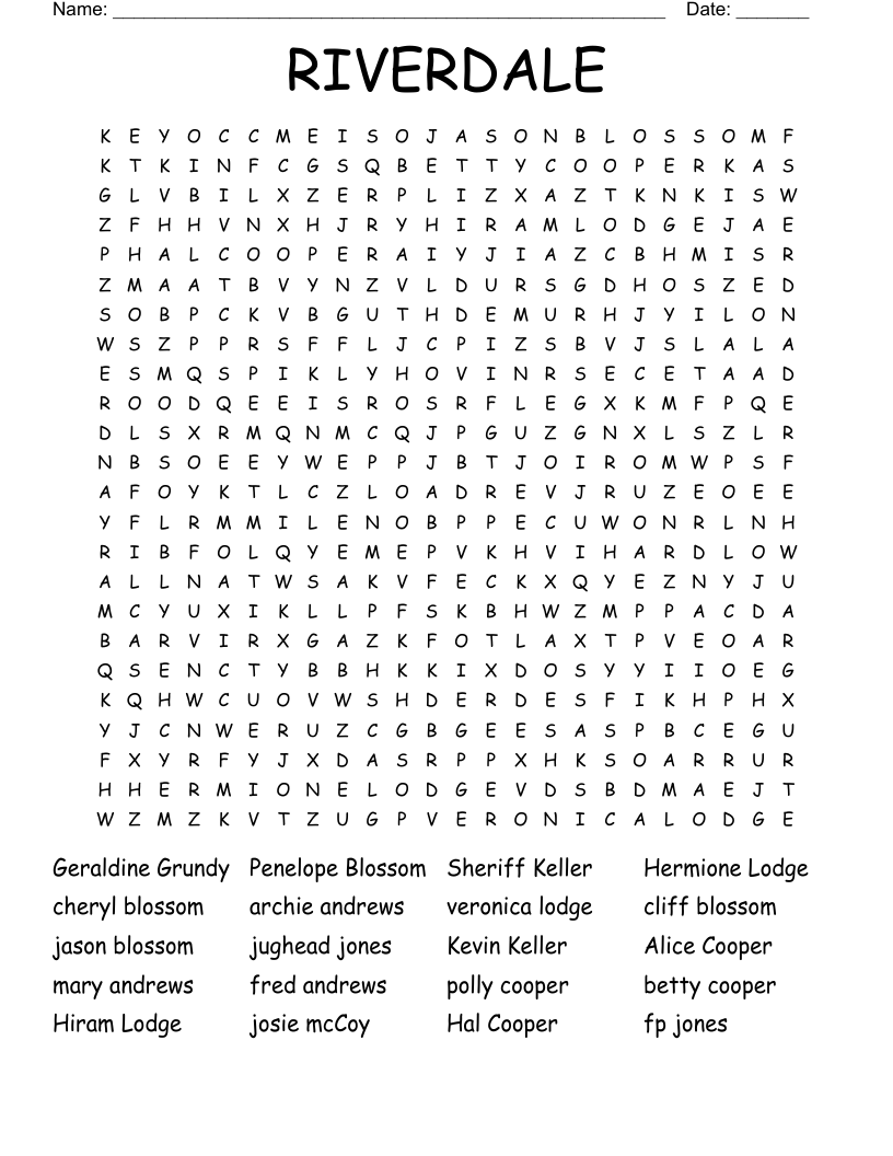 RIVERDALE Word Search WordMint