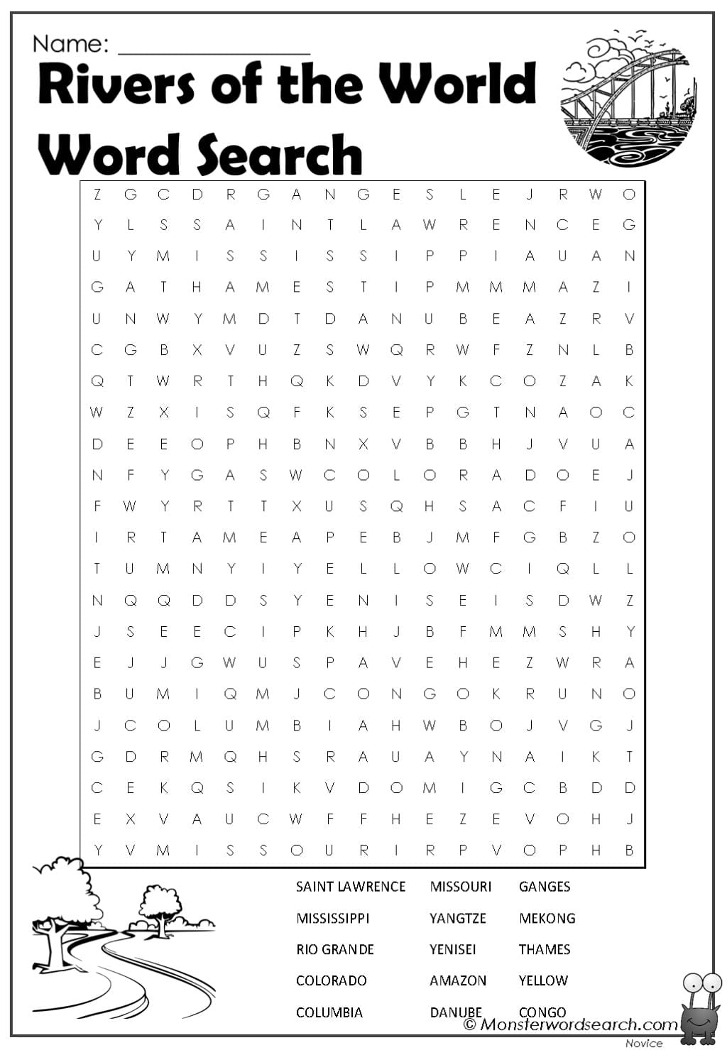 Rivers Of The World Word Search Monster Word Search
