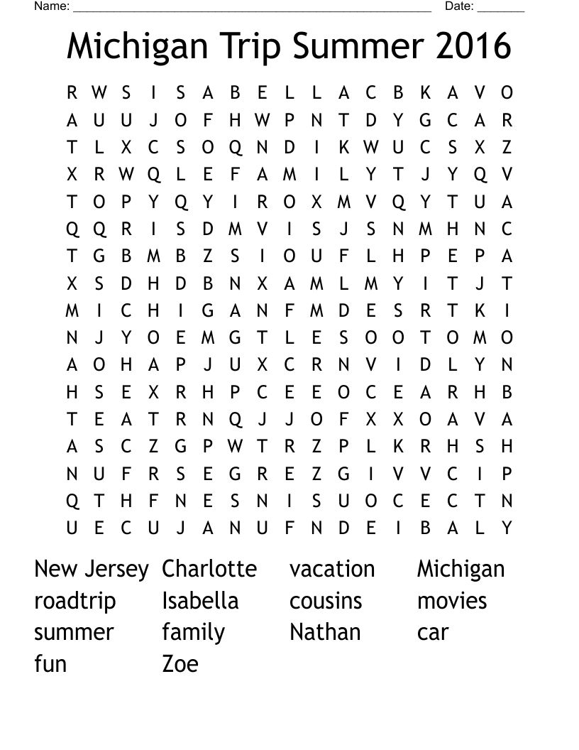 Road Trip Word Search WordMint
