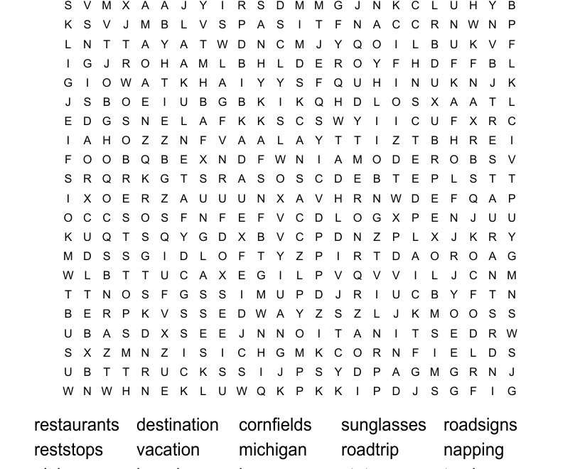 Road Trip Word Search WordMint