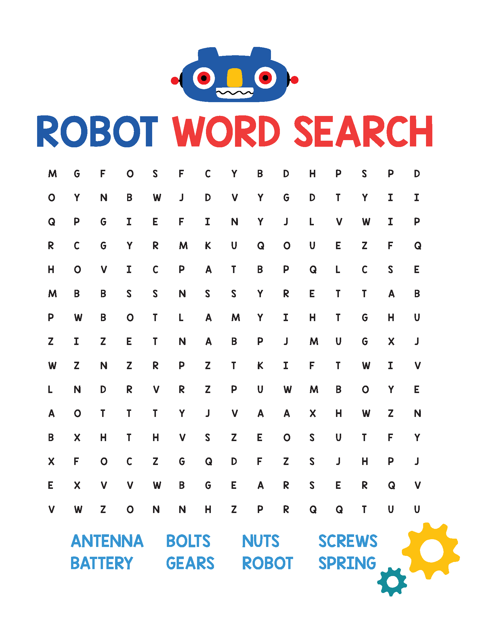 Free Printable Word Search On Robots