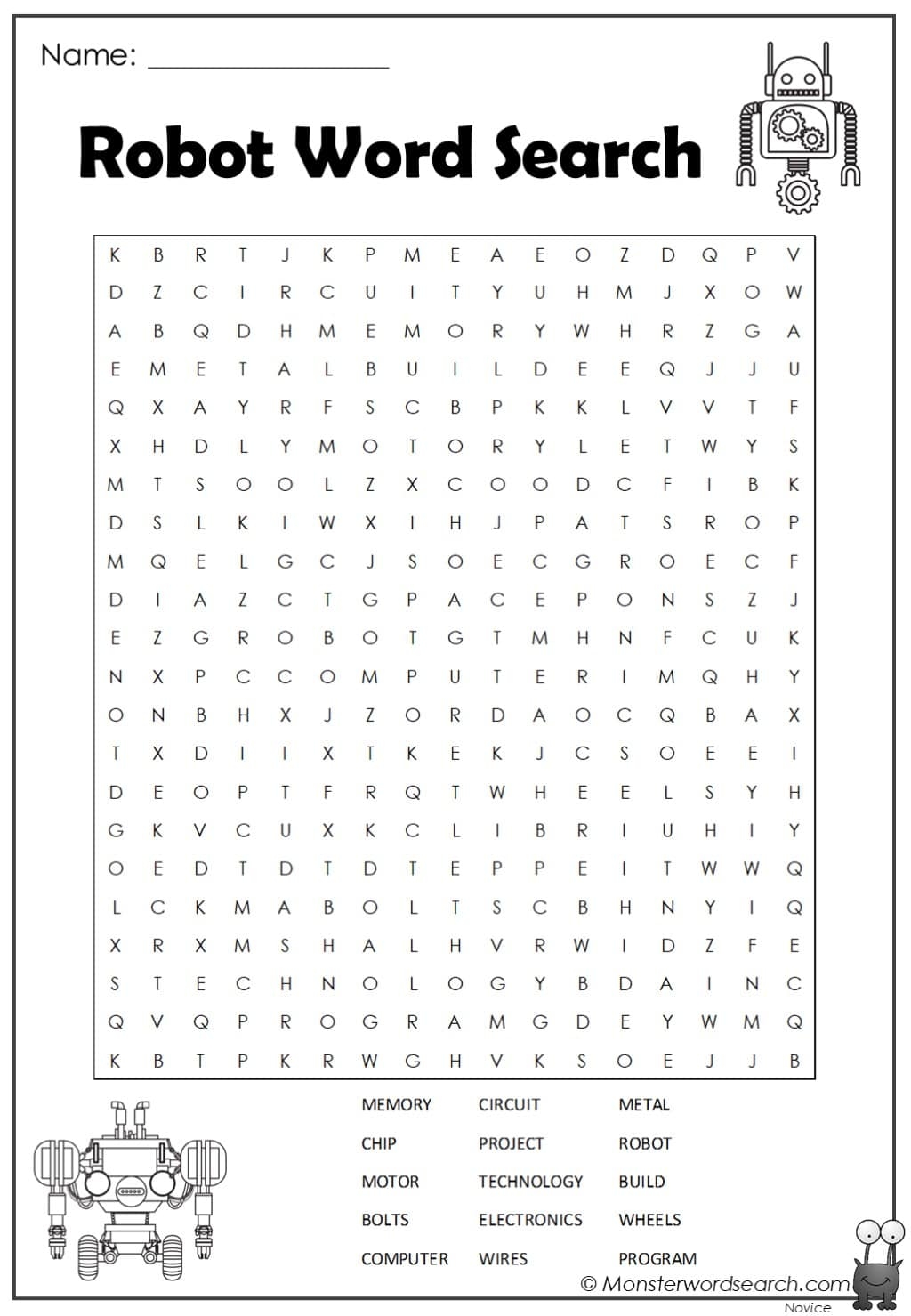 Robot Word Search Monster Word Search