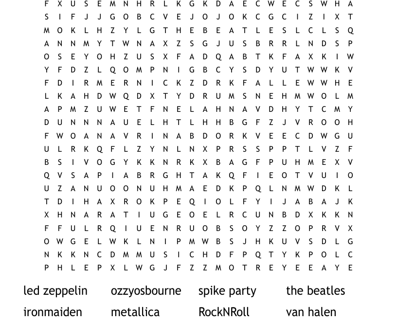Rock And Roll Word Search WordMint