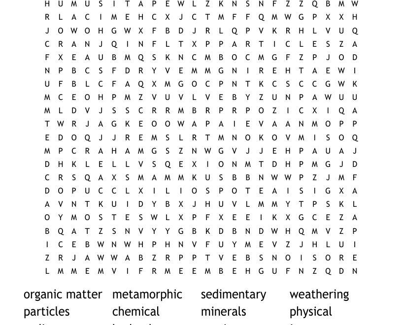 Rocks And Soil Word Search WordMint