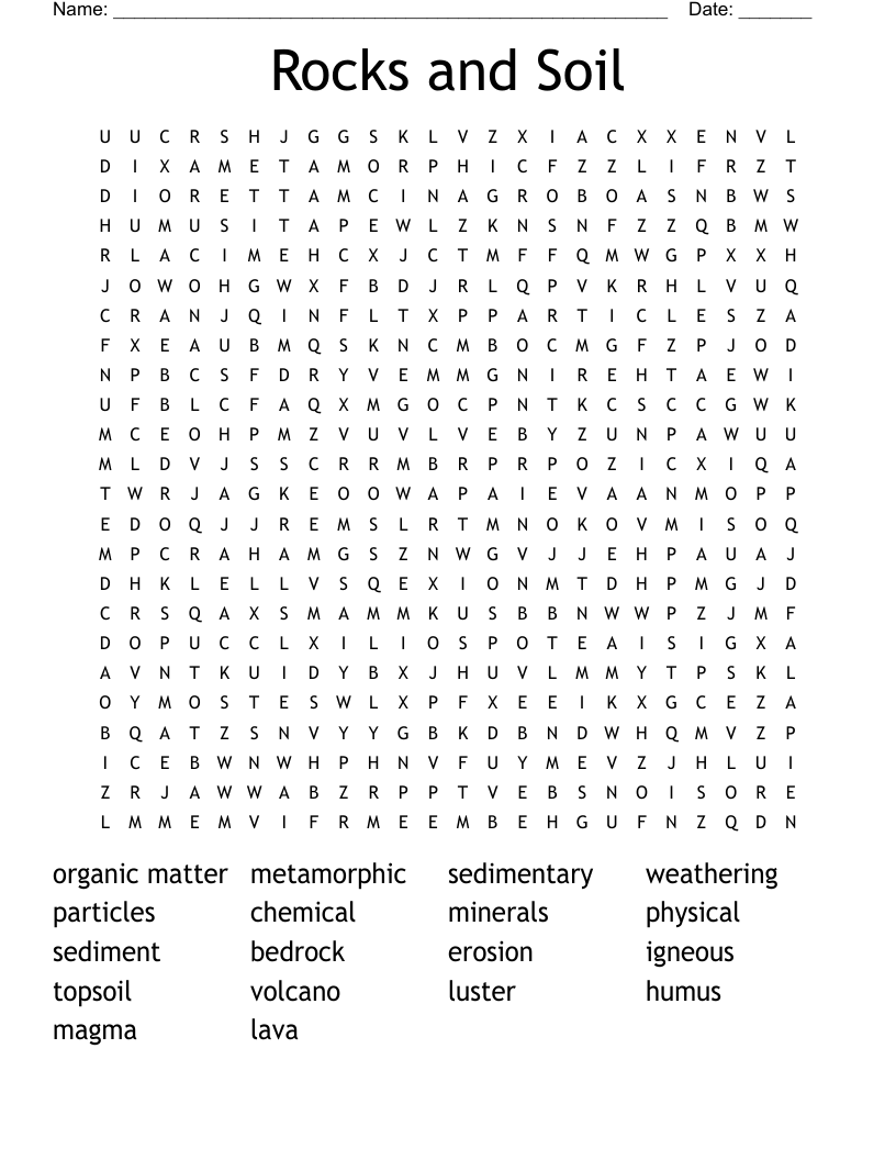 Rocks And Soil Word Search WordMint