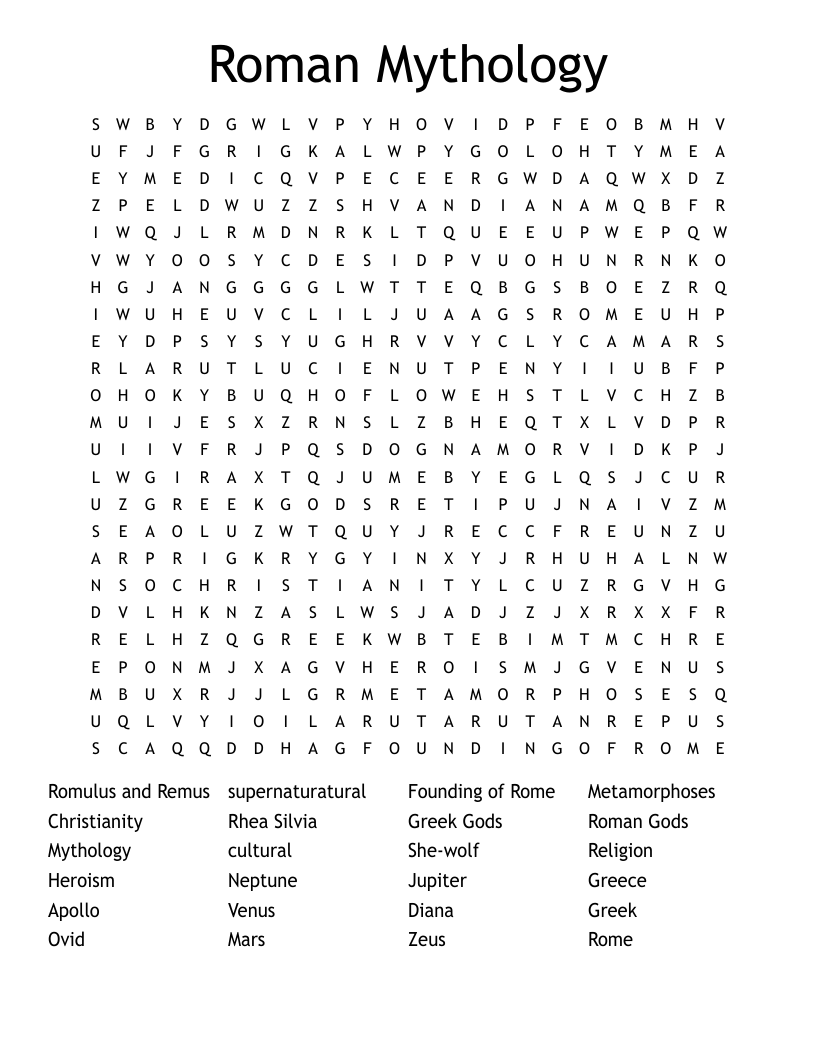 Roman Mythology Word Search WordMint