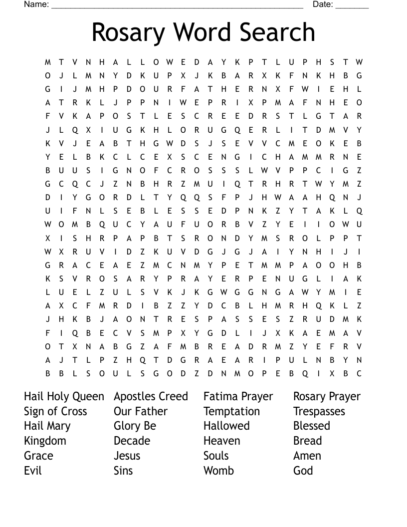 Rosary Word Search WordMint Worksheets Library