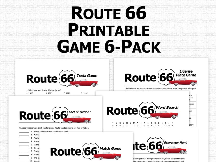Route 66 Road Trip Game Printable Bundle Vacation Trivia Quiz Word Search Fact Or Fiction Match Game PDF Kids Activity Etsy