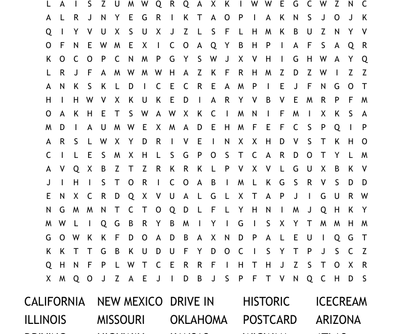 Route 66 Word Search WordMint