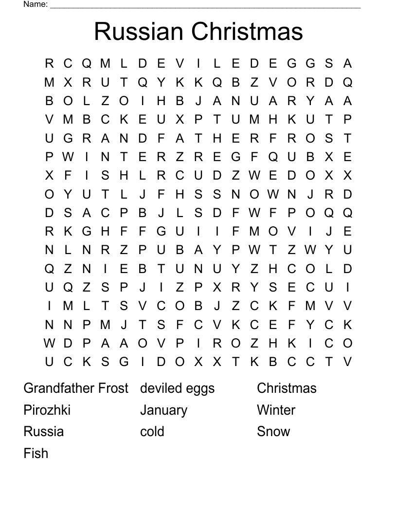 Russian Christmas Word Search WordMint Russian Christmas Word Search WordMint