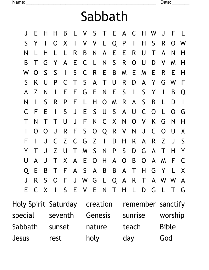 Sabbath Word Search WordMint