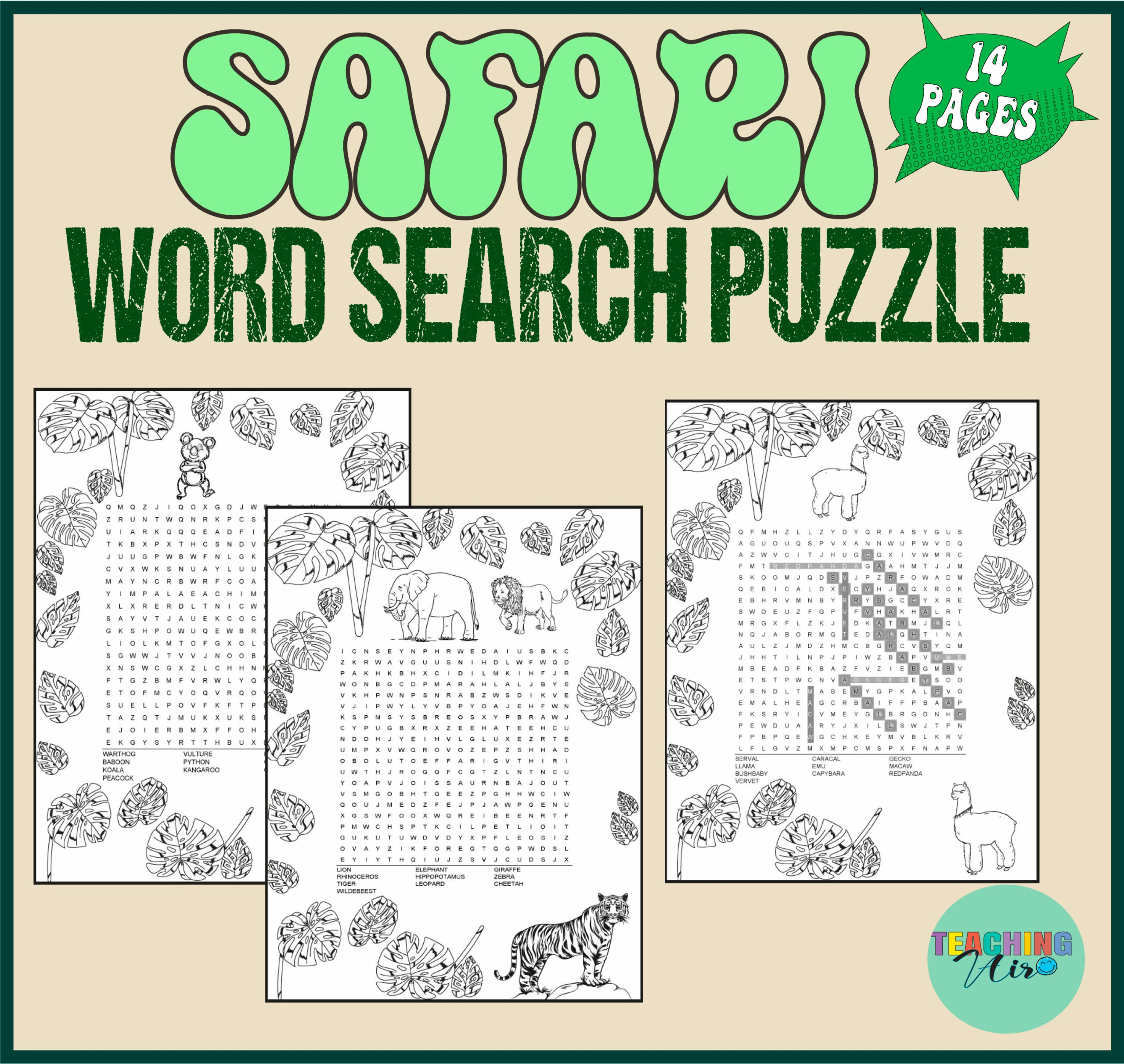 Safari Word Search Jungle Animals Word Search Puzzle Made By Teachers