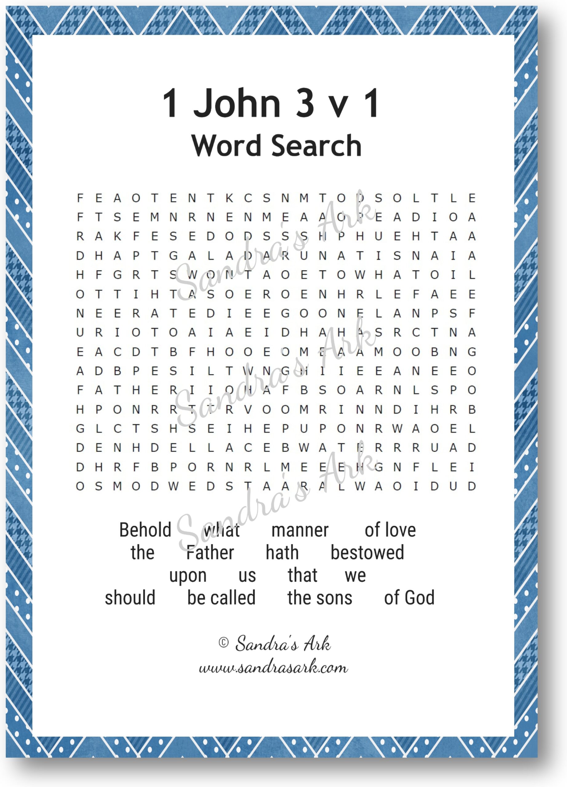 Sandra s Ark 1 John 3 V 1 Word Search Free Printable Coffee Conversation