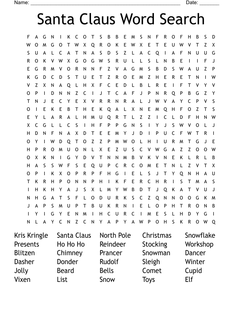 Santa Claus Word Search WordMint