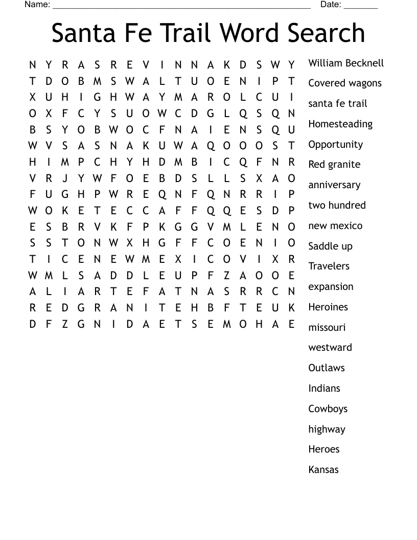 Santa Fe Trail Wordsearch WordMint